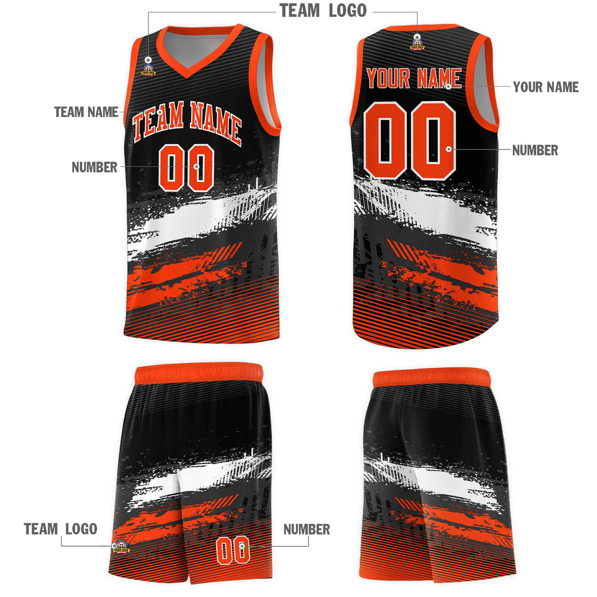 Custom Black White and Orange Graffiti Pattern Sports Uniform Basketball Jersey|KXKSHOP