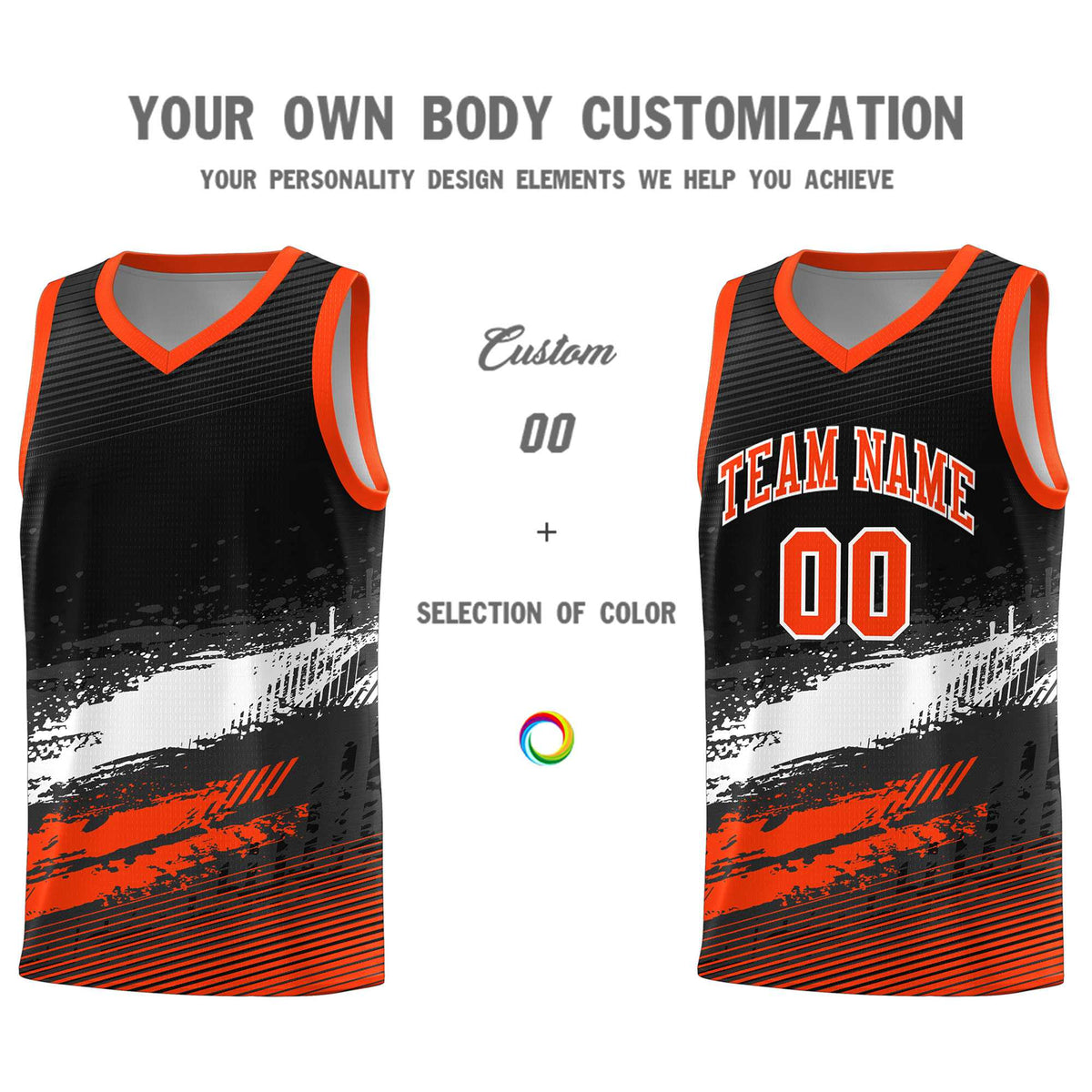 Custom Black White and Orange Graffiti Pattern Sports Uniform Basketball Jersey|KXKSHOP