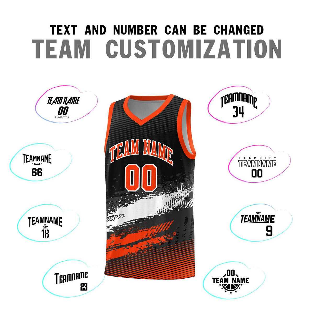 Custom Black White and Orange Graffiti Pattern Sports Uniform Basketball Jersey|KXKSHOP