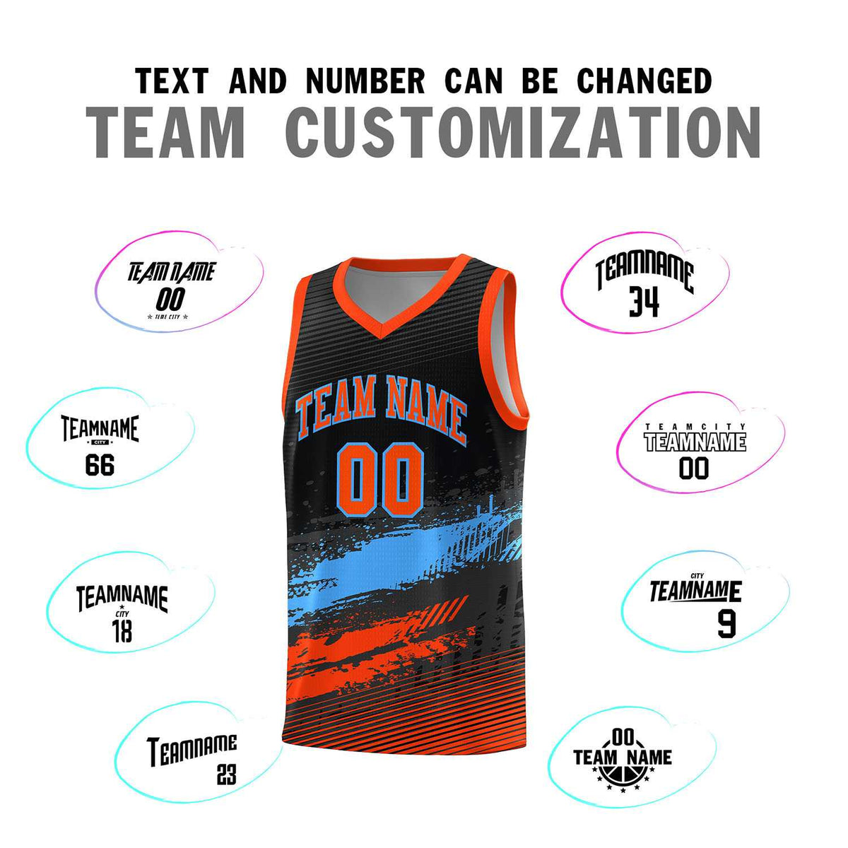 Custom Black Powder Blue and Orange Graffiti Pattern Sports Uniform Basketball Jersey|KXKSHOP