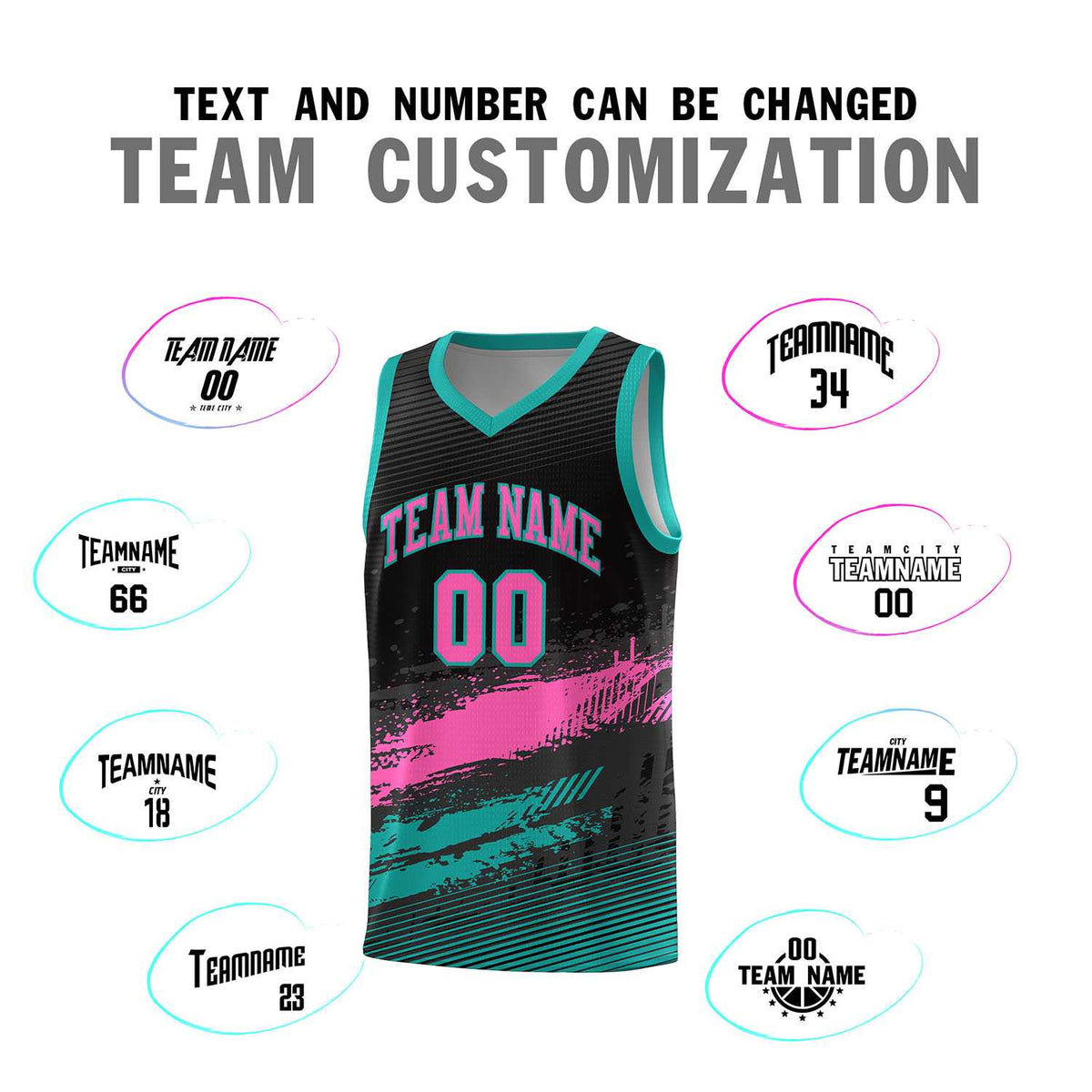 Custom Black Pink and Aqua Graffiti Pattern Sports Uniform Basketball Jersey|KXKSHOP
