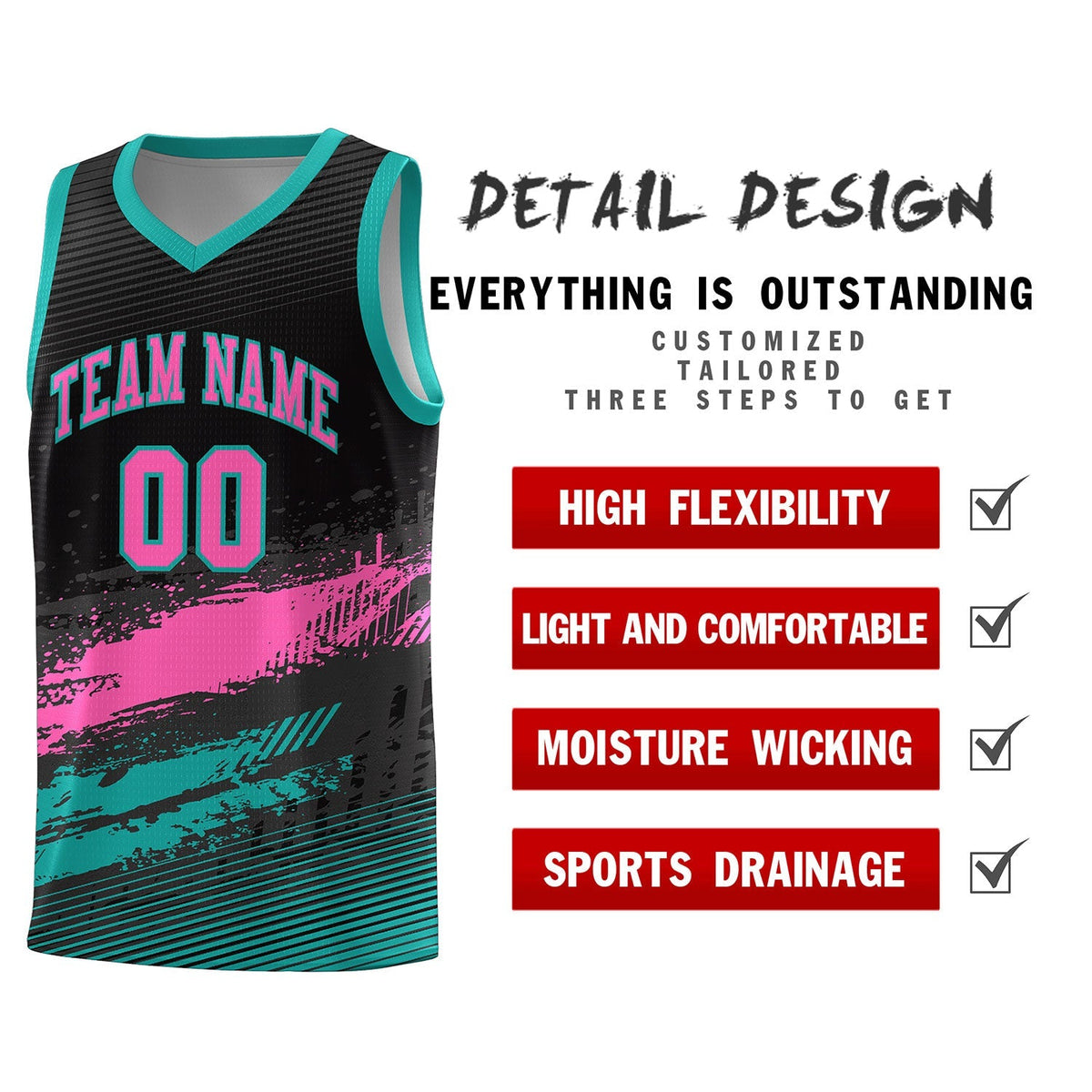 Custom Black Pink and Aqua Graffiti Pattern Sports Uniform Basketball Jersey|KXKSHOP