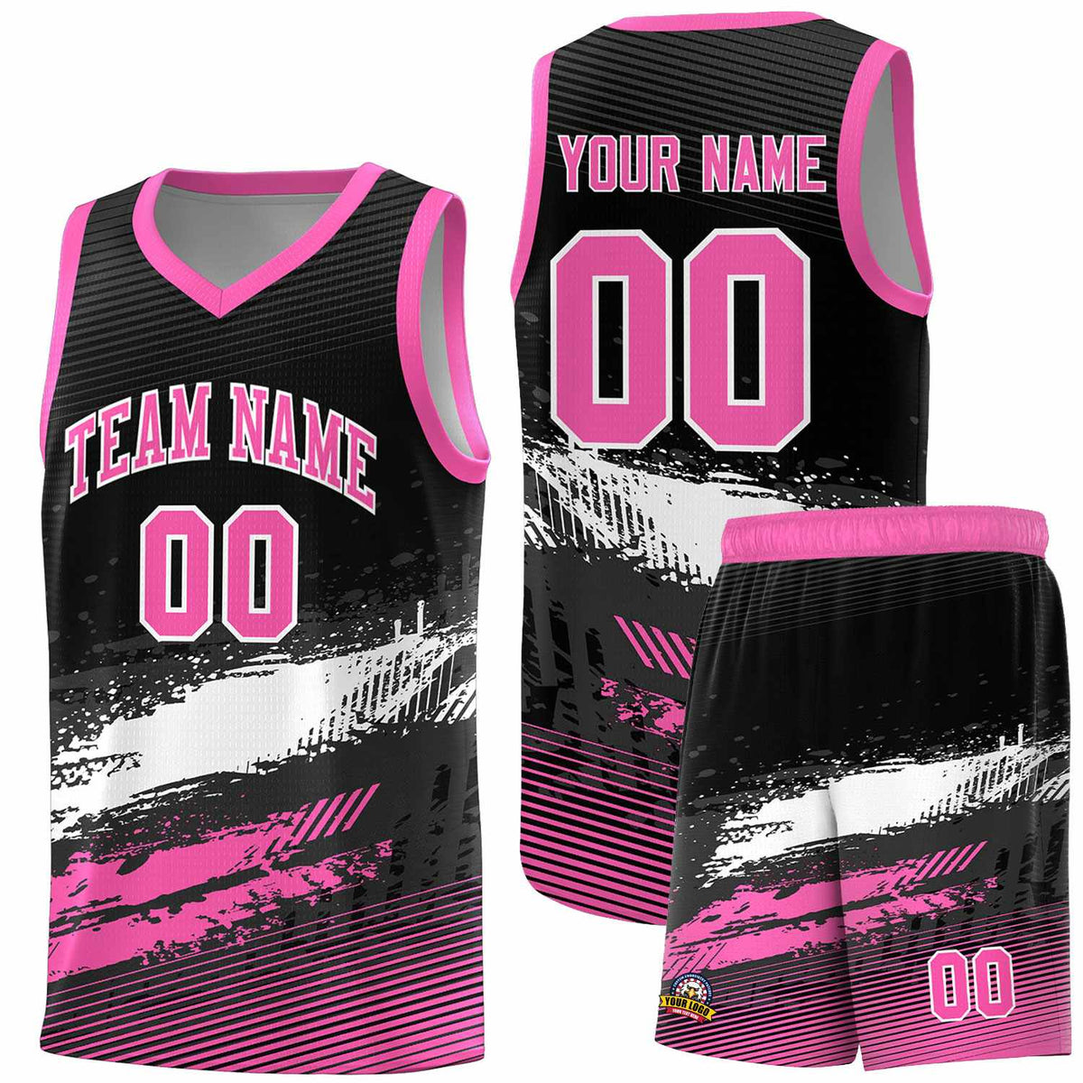 Custom Black White and Pink Graffiti Pattern Sports Uniform Basketball Jersey|KXKSHOP