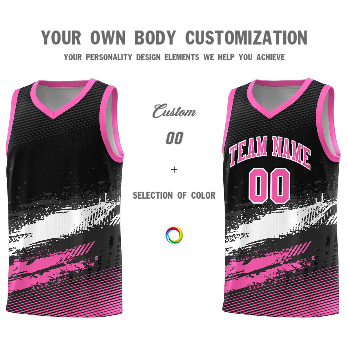 Custom Black White and Pink Graffiti Pattern Sports Uniform Basketball Jersey|KXKSHOP