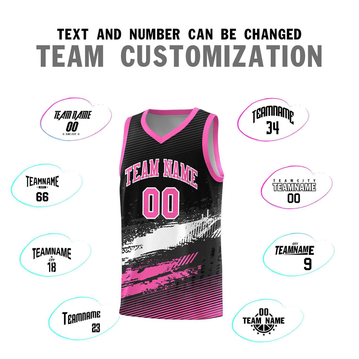 Custom Black White and Pink Graffiti Pattern Sports Uniform Basketball Jersey|KXKSHOP