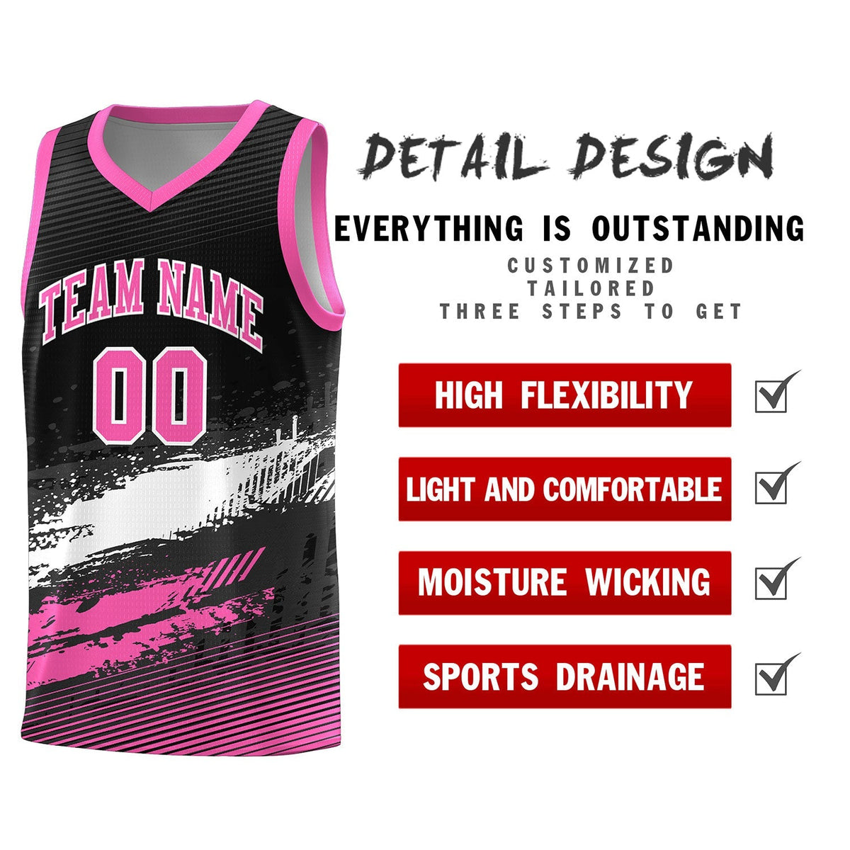 Custom Black White and Pink Graffiti Pattern Sports Uniform Basketball Jersey|KXKSHOP