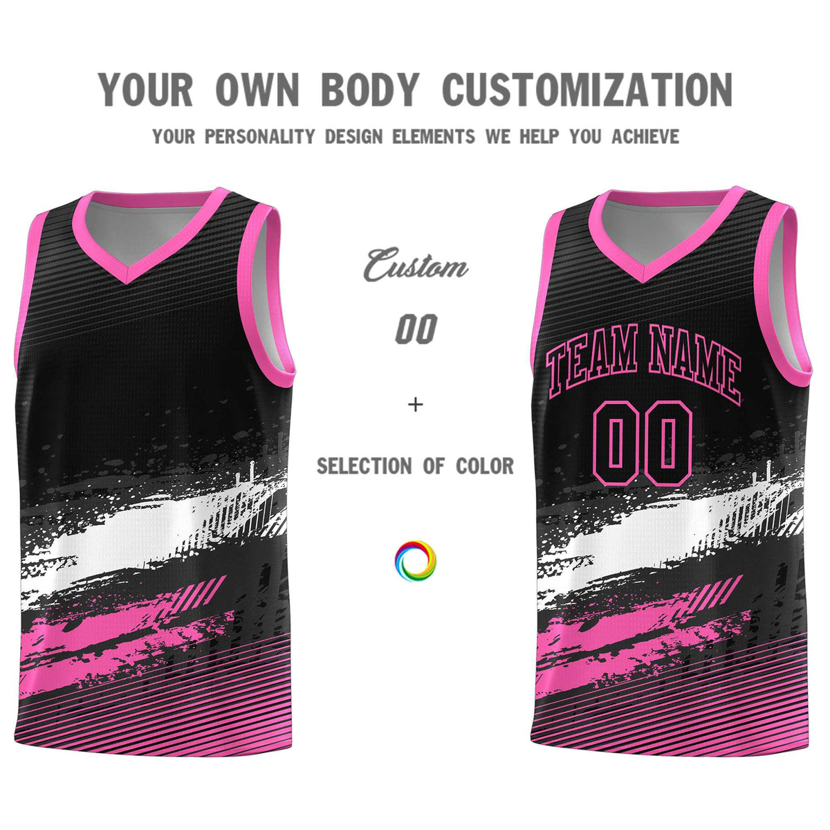 Custom Black White and Pink Graffiti Pattern Sports Uniform Basketball Jersey|KXKSHOP