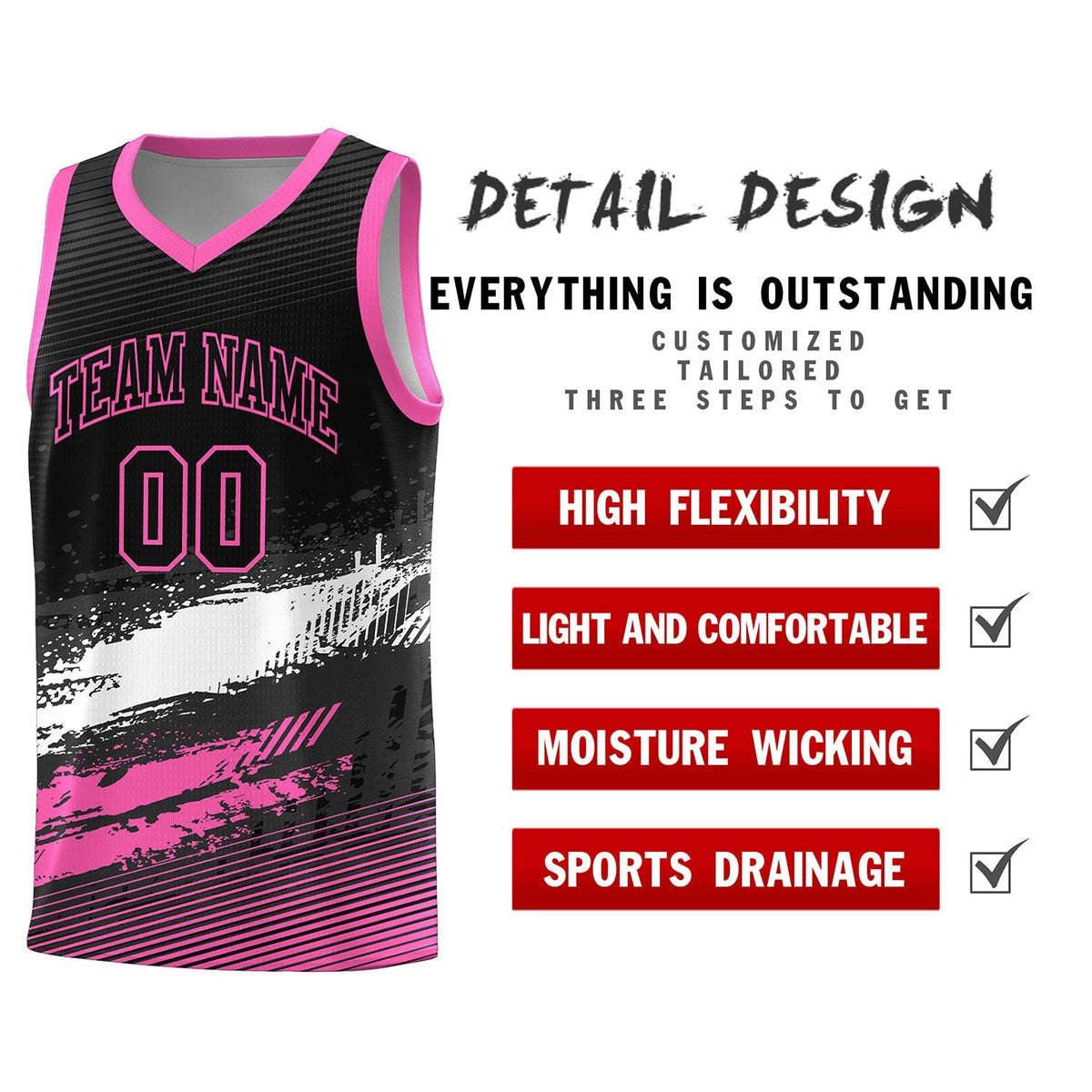 Custom Black White and Pink Graffiti Pattern Sports Uniform Basketball Jersey|KXKSHOP