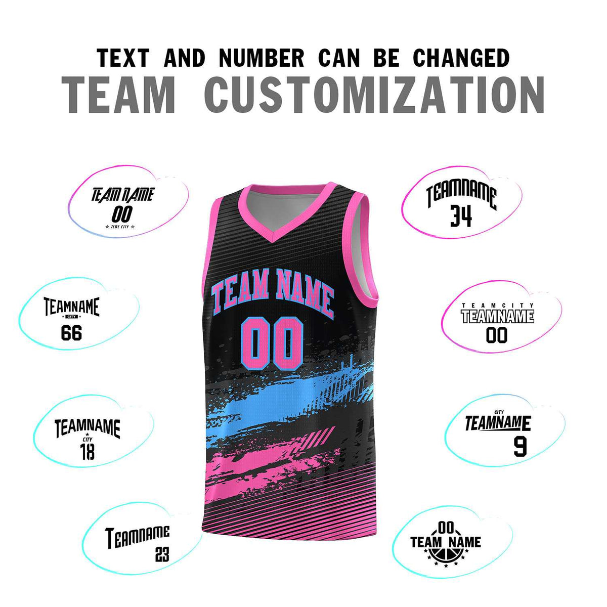 Custom Black Powder Blue and Pink Graffiti Pattern Sports Uniform Basketball Jersey|KXKSHOP