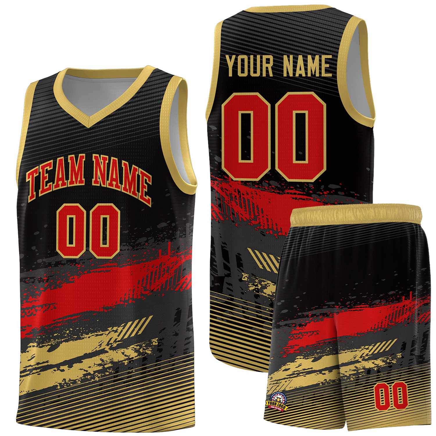 Custom Black Red and Khaki Graffiti Pattern Sports Uniform Basketball Jersey|KXKSHOP