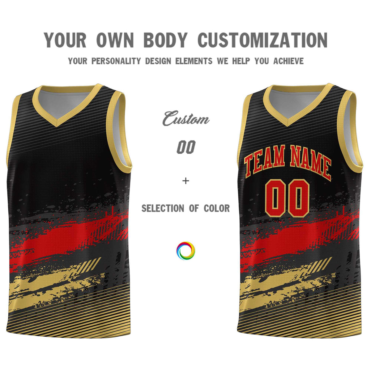 Custom Black Red and Khaki Graffiti Pattern Sports Uniform Basketball Jersey|KXKSHOP