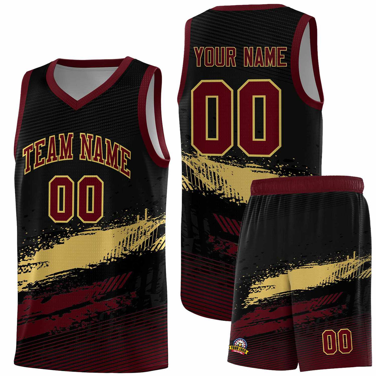 Custom Black Khaki and Red Graffiti Pattern Sports Uniform Basketball Jersey|KXKSHOP