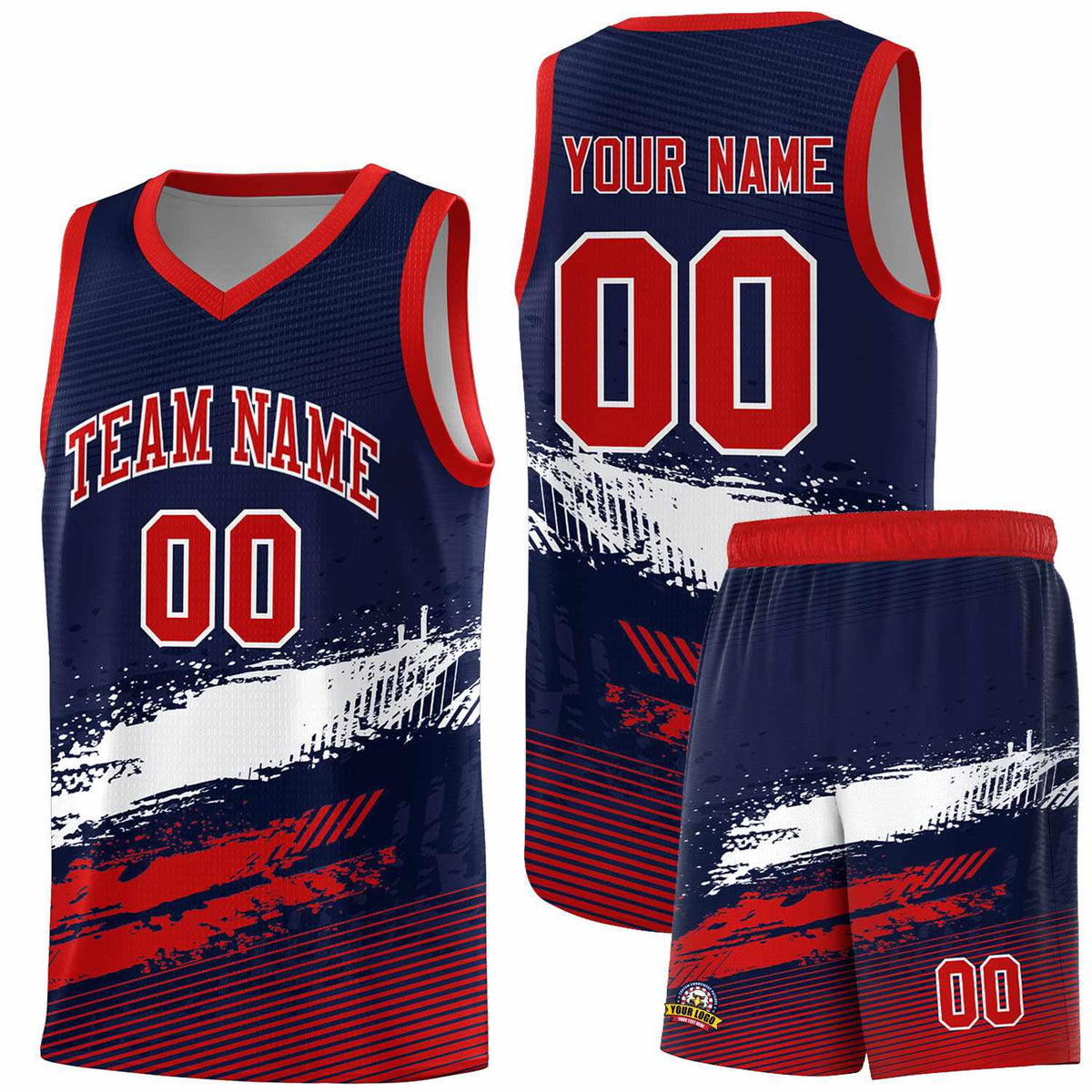 Custom Navy White and Red Graffiti Pattern Sports Uniform Basketball Jersey|KXKSHOP