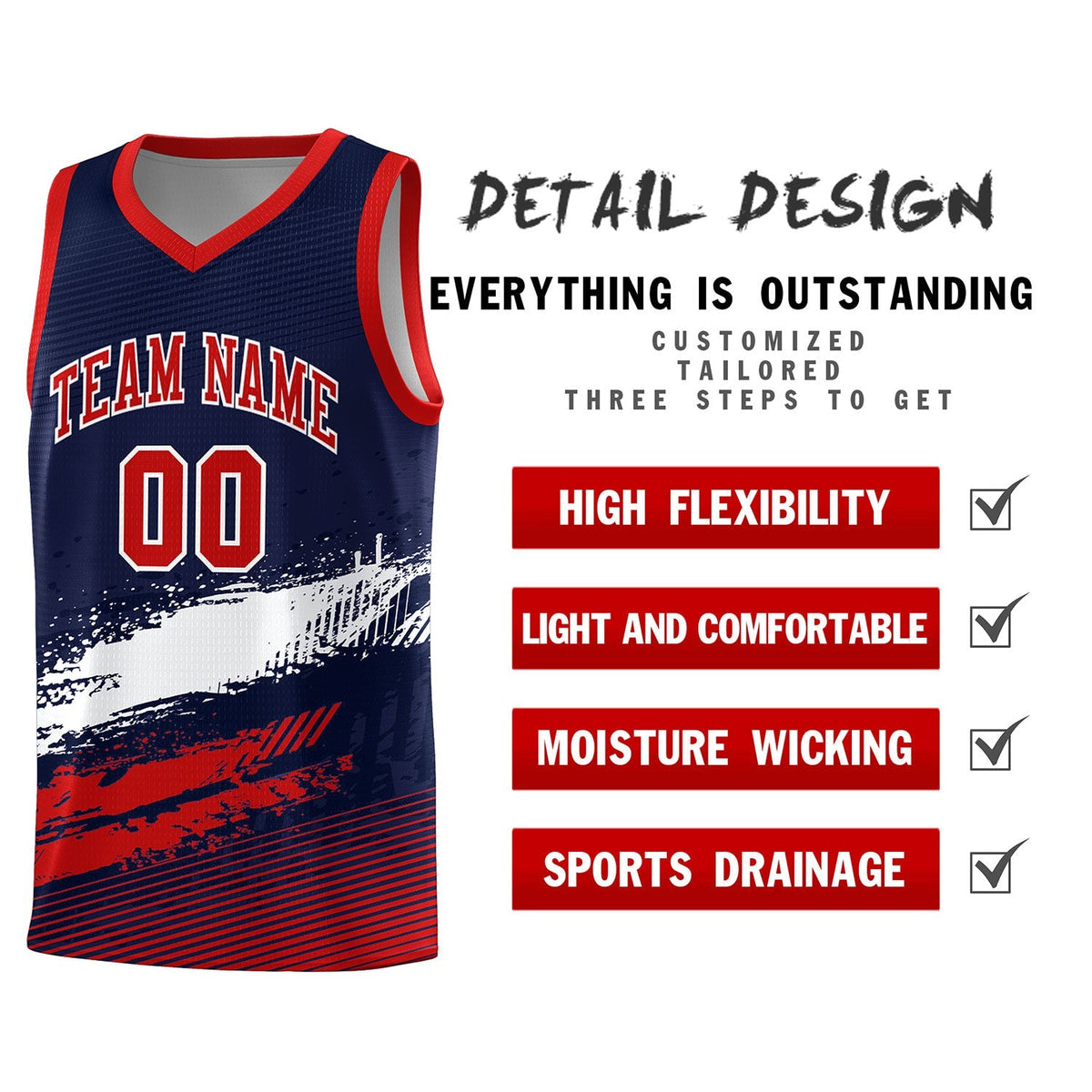 Custom Navy White and Red Graffiti Pattern Sports Uniform Basketball Jersey|KXKSHOP