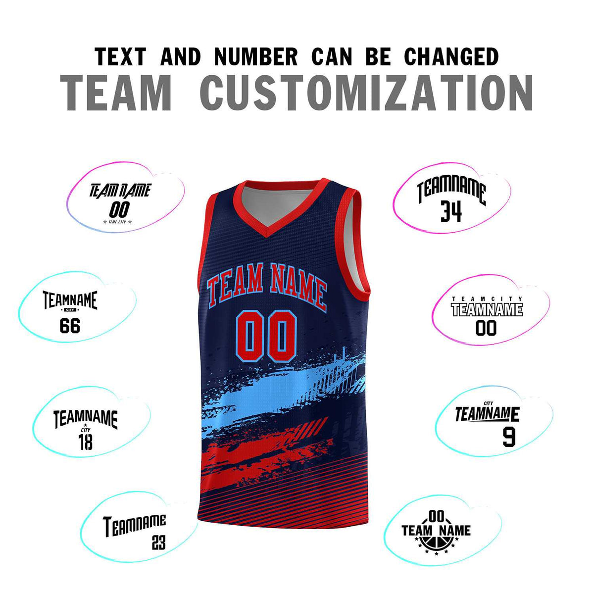 Custom Navy Powder Blue and Red Graffiti Pattern Sports Uniform Basketball Jersey|KXKSHOP
