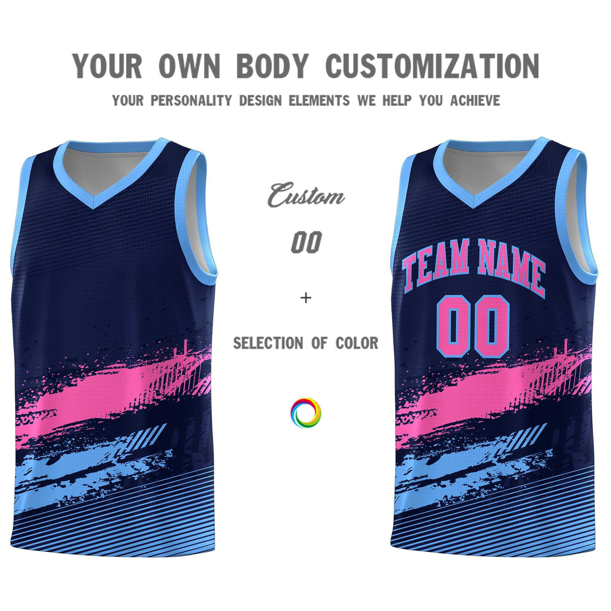 Custom Navy Pink and Powder Blue Graffiti Pattern Sports Uniform Basketball Jersey|KXKSHOP
