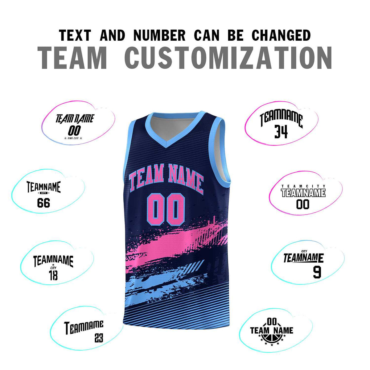 Custom Navy Pink and Powder Blue Graffiti Pattern Sports Uniform Basketball Jersey|KXKSHOP