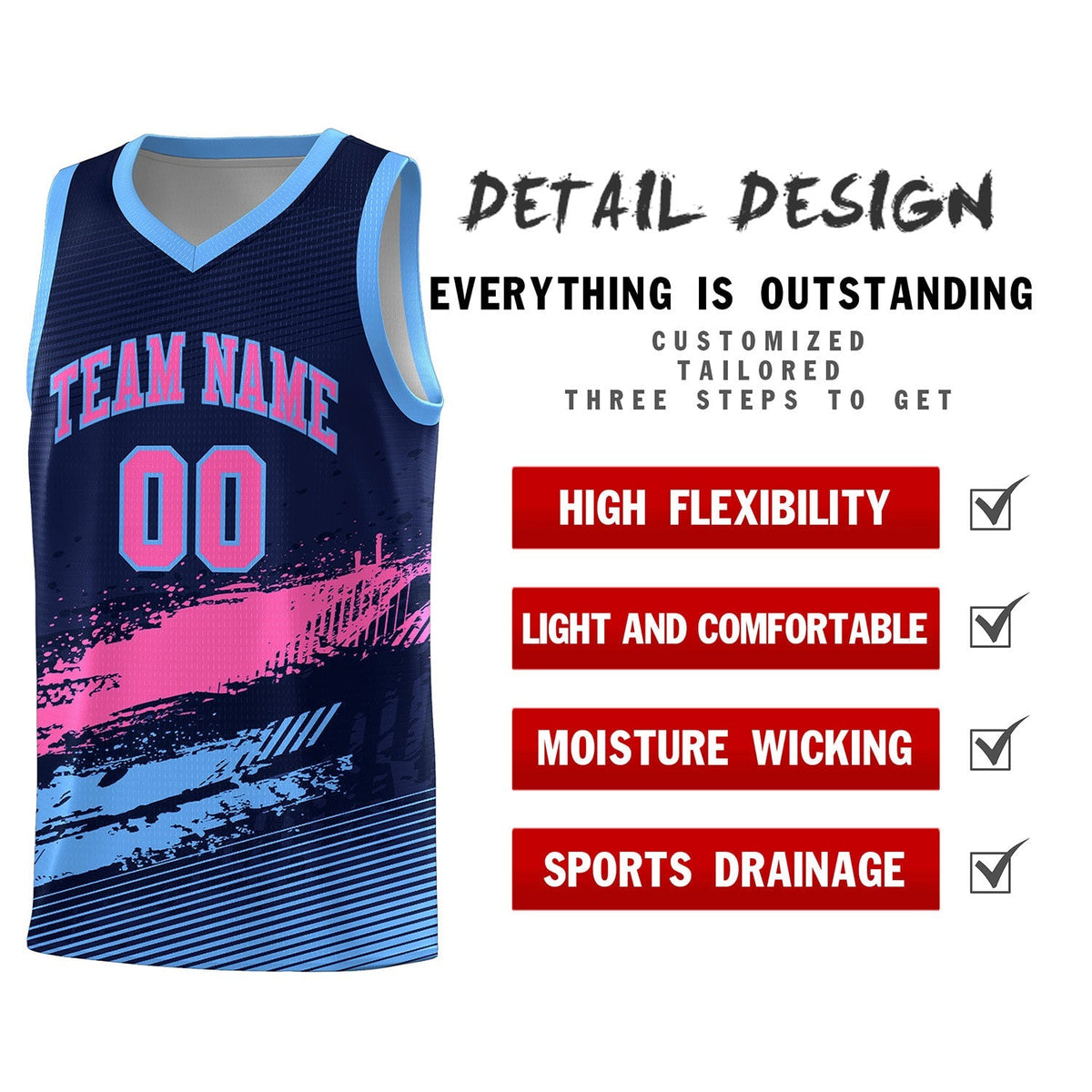 Custom Navy Pink and Powder Blue Graffiti Pattern Sports Uniform Basketball Jersey|KXKSHOP
