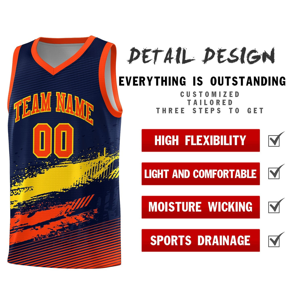 Custom Navy Gold and Orange Graffiti Pattern Sports Uniform Basketball Jersey|KXKSHOP