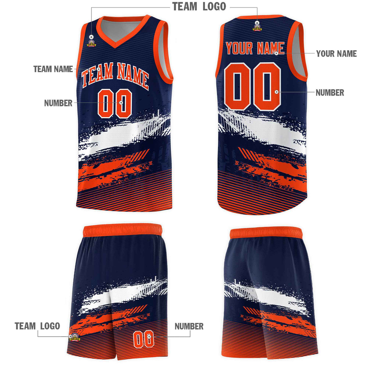 Custom Navy White and Orange Graffiti Pattern Sports Uniform Basketball Jersey|KXKSHOP