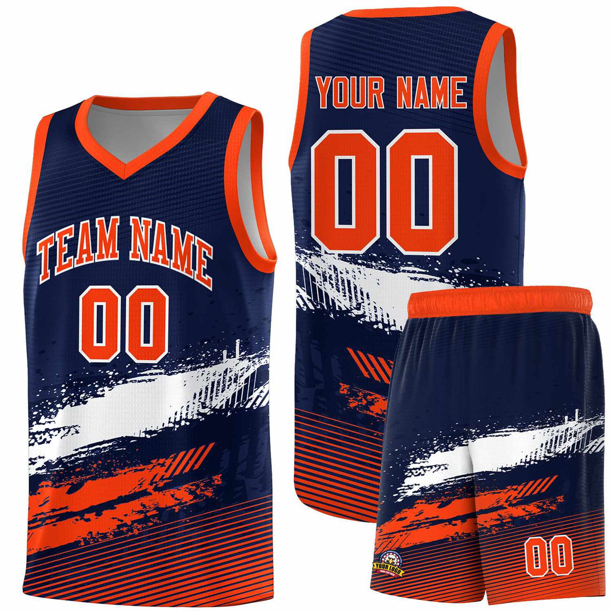 Custom Navy White and Orange Graffiti Pattern Sports Uniform Basketball Jersey|KXKSHOP
