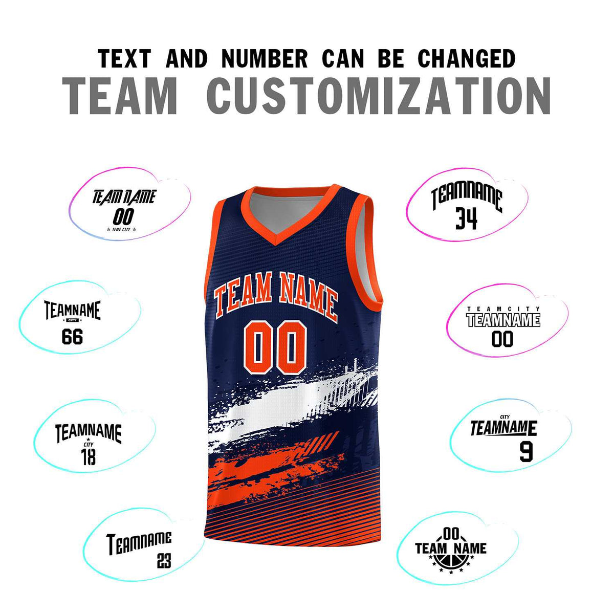 Custom Navy White and Orange Graffiti Pattern Sports Uniform Basketball Jersey|KXKSHOP