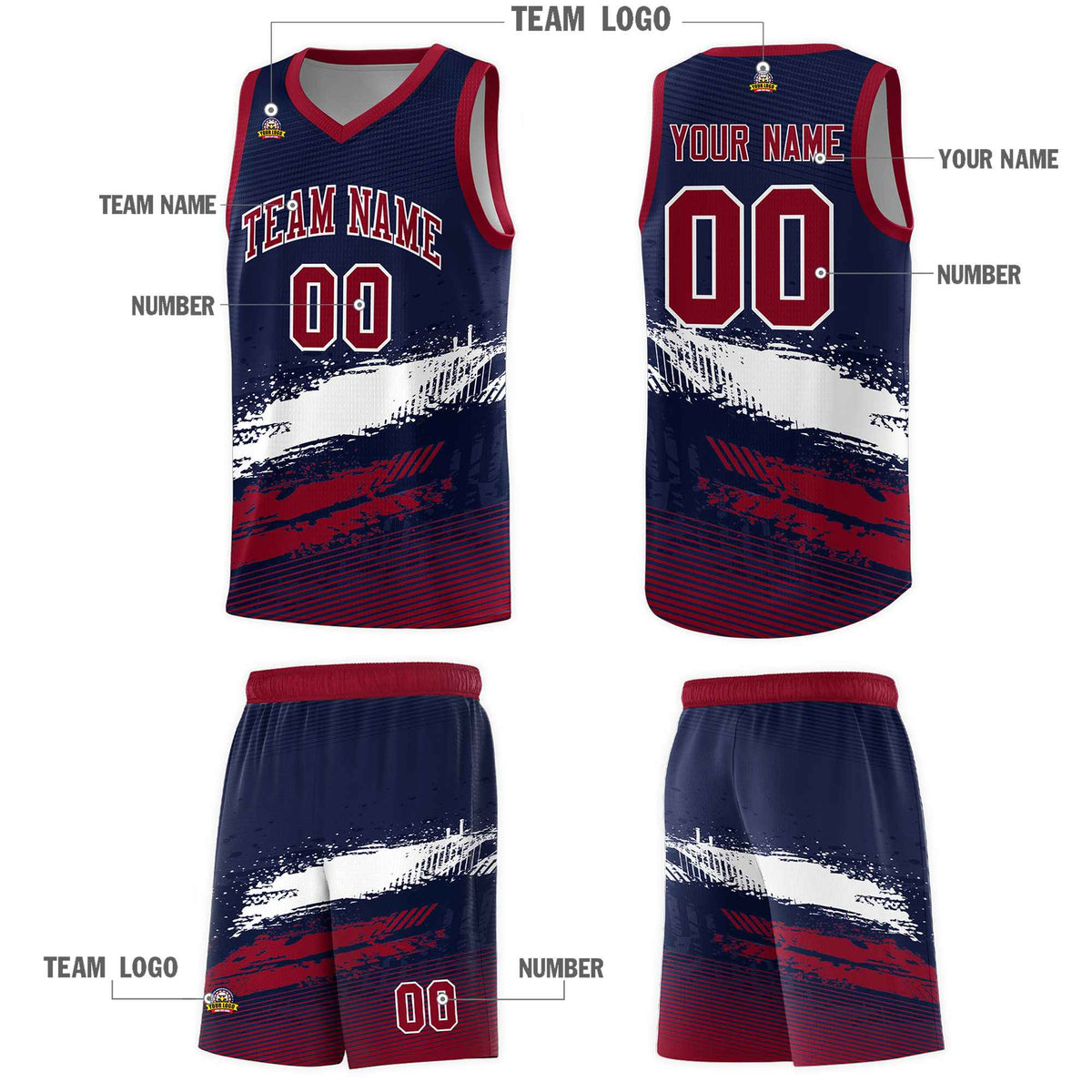 Custom Navy White and Crimson Graffiti Pattern Sports Uniform Basketball Jersey|KXKSHOP