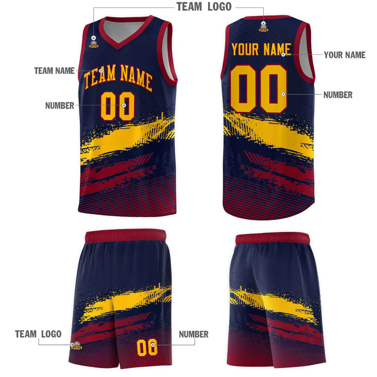Custom Navy Yellow and Crimson Graffiti Pattern Sports Uniform Basketball Jersey|KXKSHOP