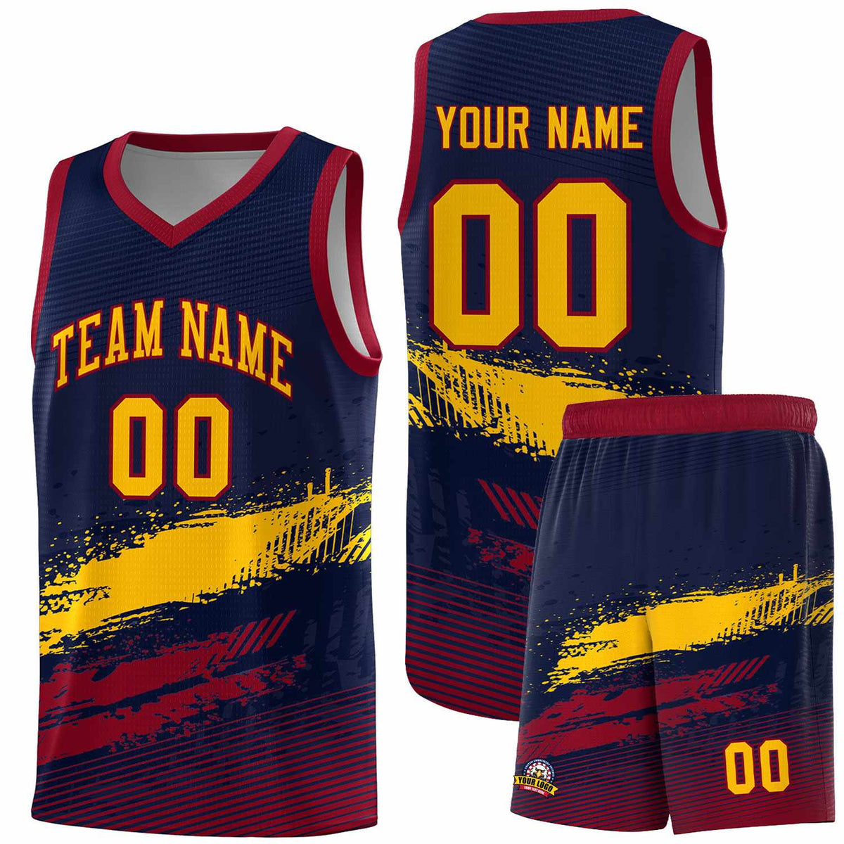 Custom Navy Yellow and Crimson Graffiti Pattern Sports Uniform Basketball Jersey|KXKSHOP