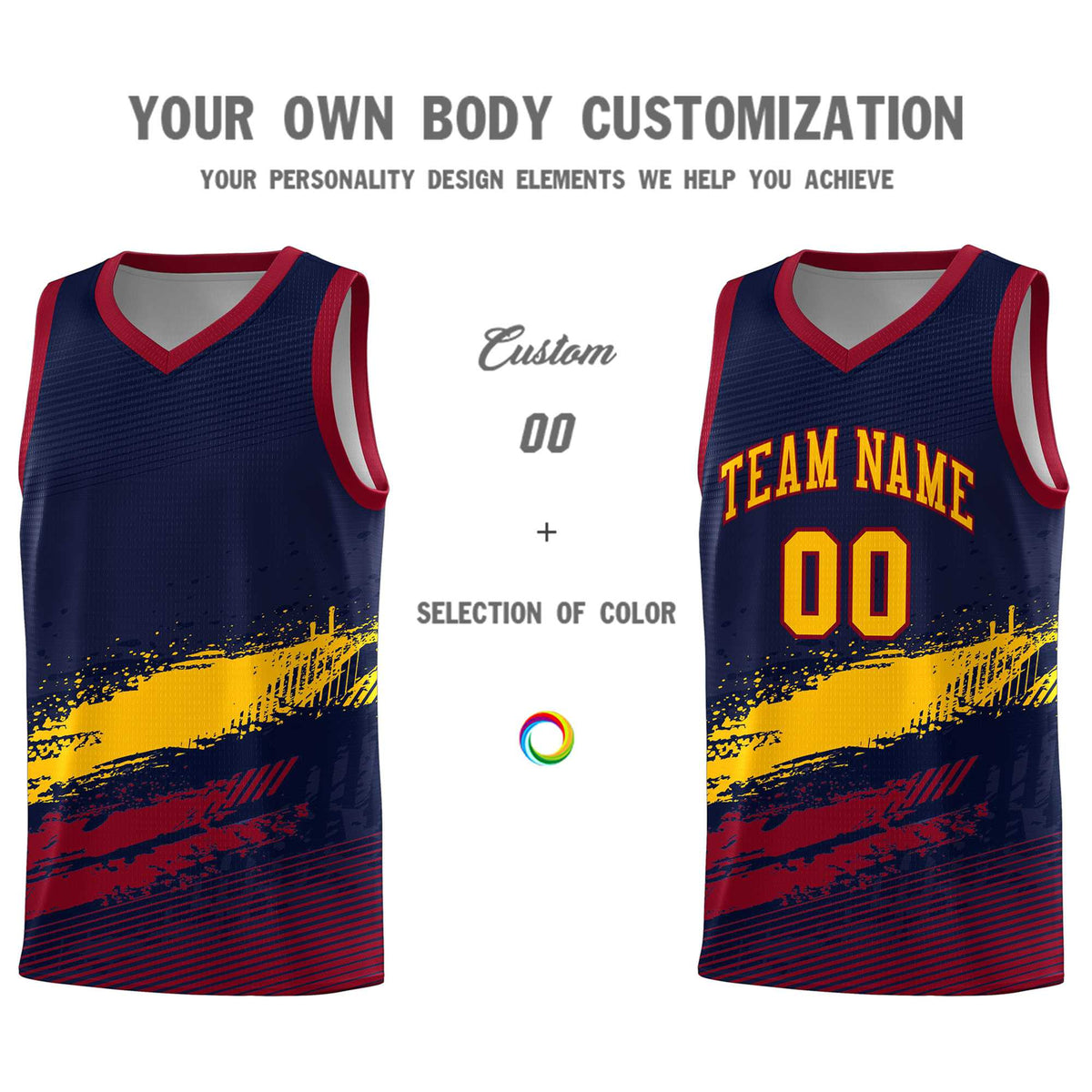 Custom Navy Yellow and Crimson Graffiti Pattern Sports Uniform Basketball Jersey|KXKSHOP
