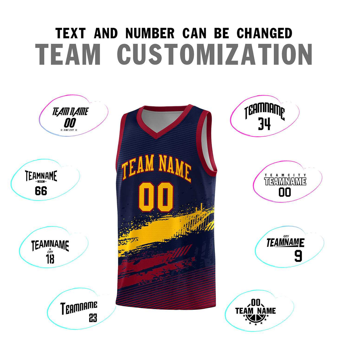 Custom Navy Yellow and Crimson Graffiti Pattern Sports Uniform Basketball Jersey|KXKSHOP