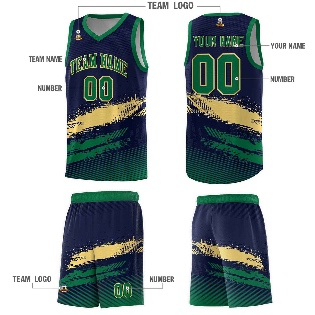 Custom Navy Khaki and Kelly Green Graffiti Pattern Sports Uniform Basketball Jersey|KXKSHOP