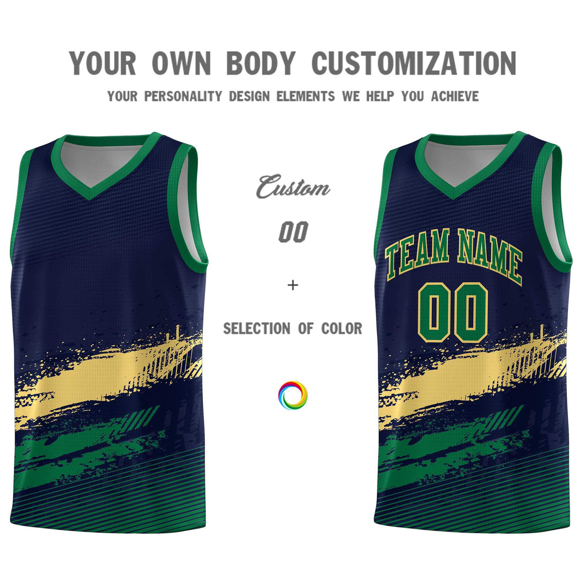 Custom Navy Khaki and Kelly Green Graffiti Pattern Sports Uniform Basketball Jersey|KXKSHOP