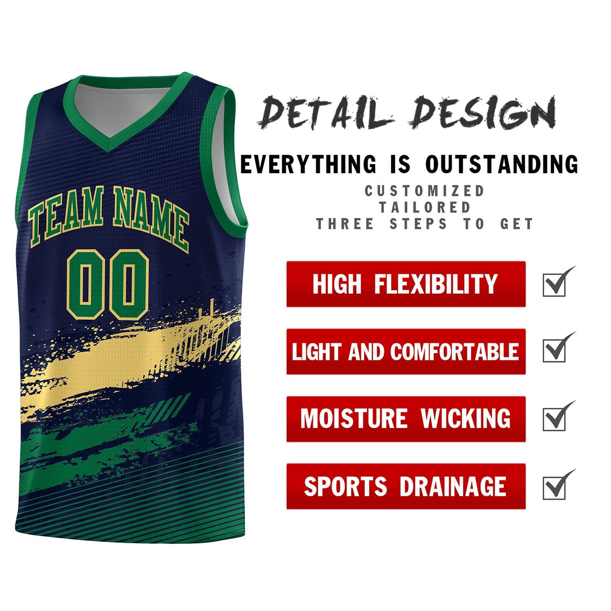 Custom Navy Khaki and Kelly Green Graffiti Pattern Sports Uniform Basketball Jersey|KXKSHOP