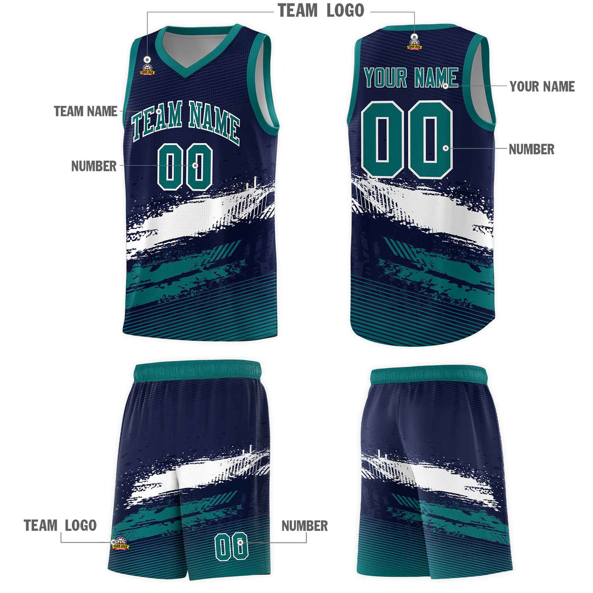 Custom Navy White and Aqua Graffiti Pattern Sports Uniform Basketball Jersey|KXKSHOP