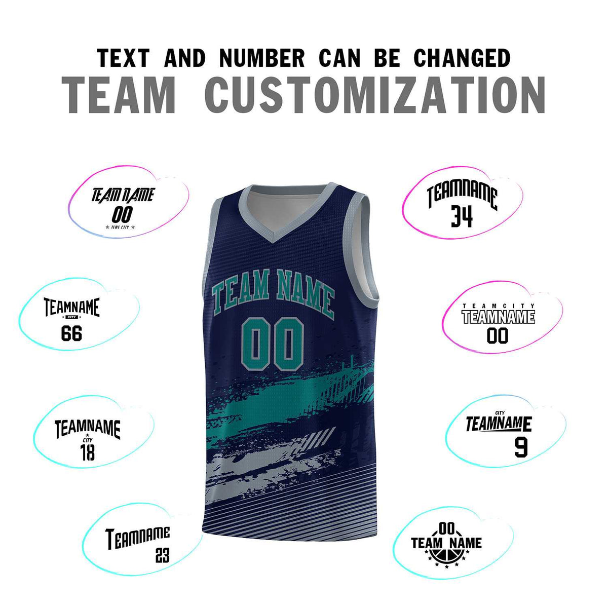 Custom Navy Aqua and Gray Graffiti Pattern Sports Uniform Basketball Jersey|KXKSHOP