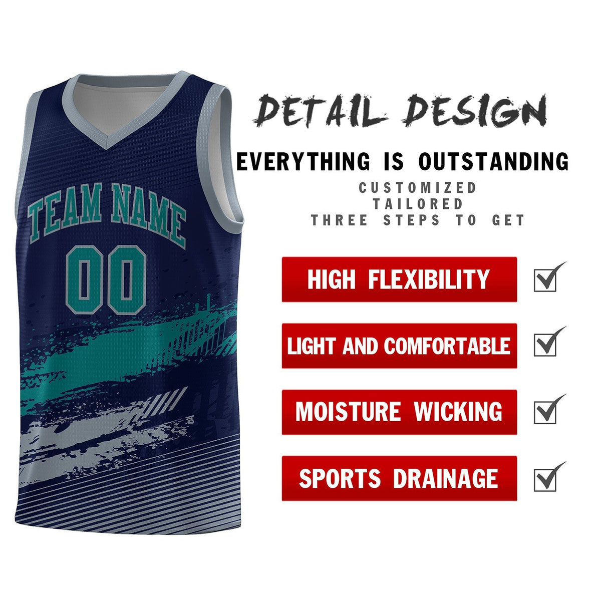 Custom Navy Aqua and Gray Graffiti Pattern Sports Uniform Basketball Jersey|KXKSHOP