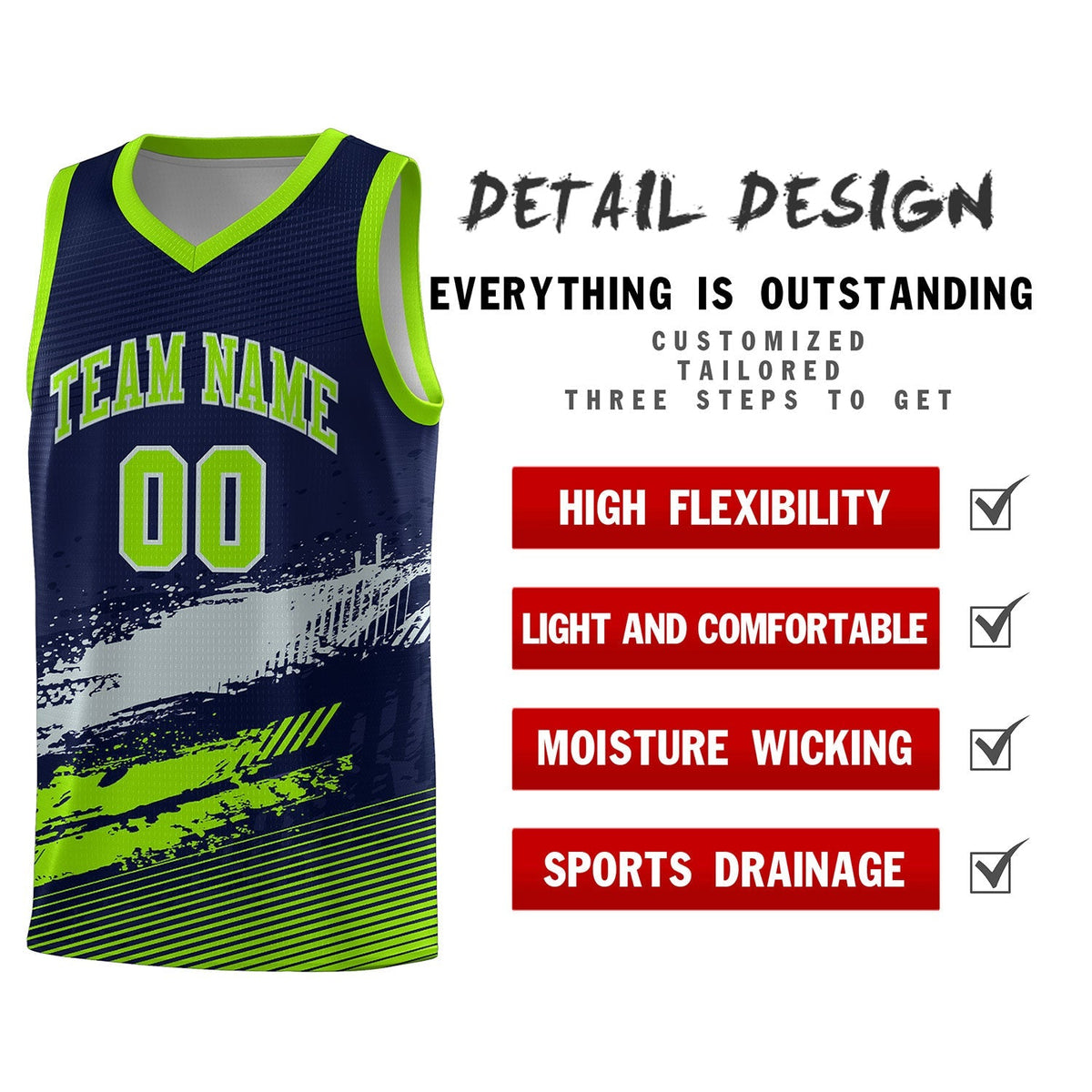 Custom Navy Gray and Neon Green Graffiti Pattern Sports Uniform Basketball Jersey|KXKSHOP