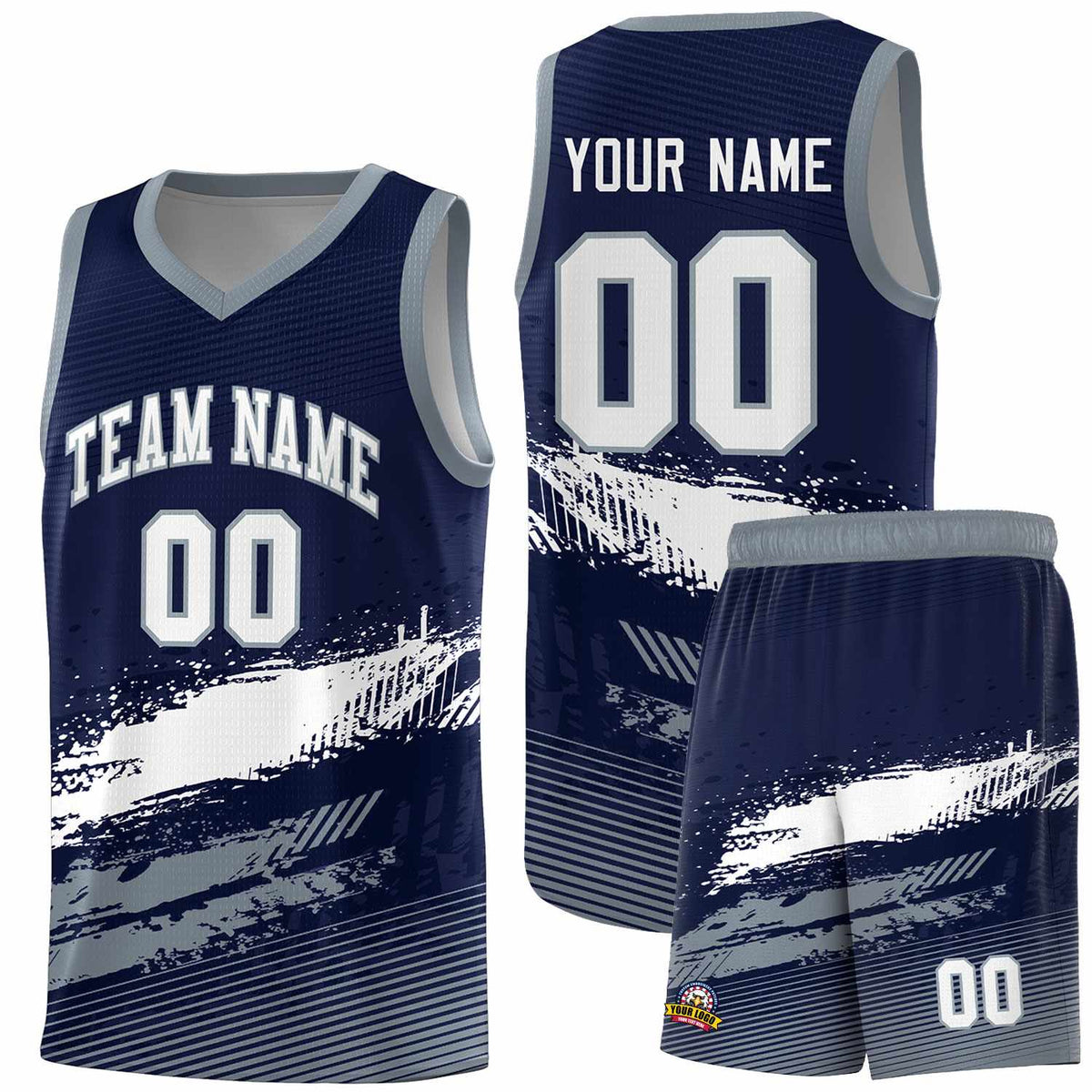 Custom Navy White and Gray Graffiti Pattern Sports Uniform Basketball Jersey|KXKSHOP