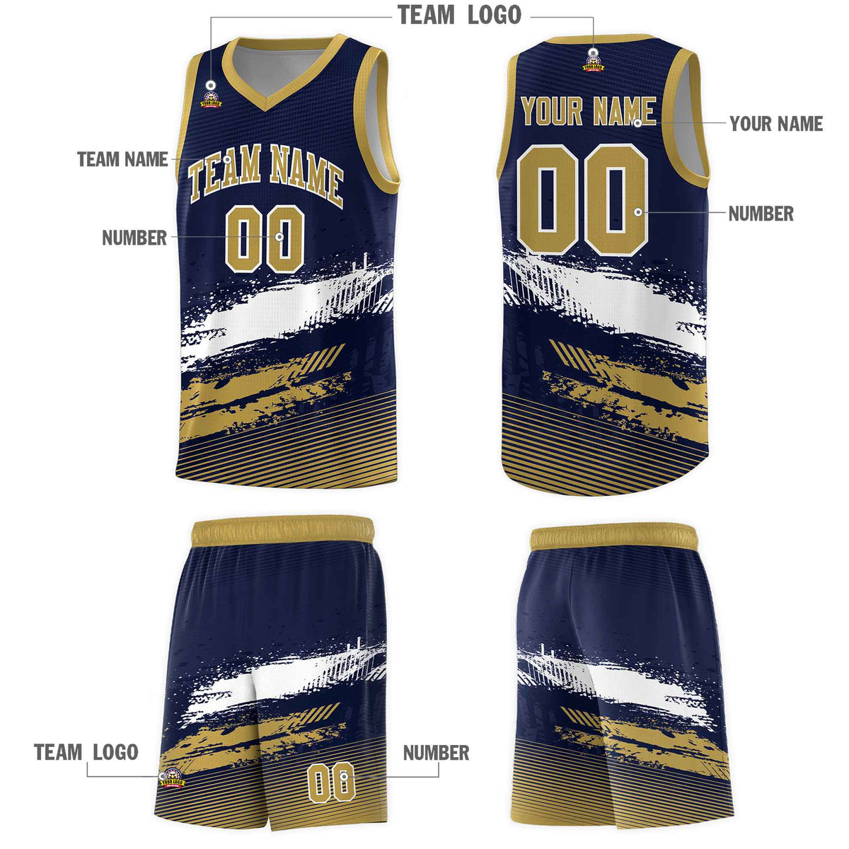 Custom Navy White and Old Gold Graffiti Pattern Sports Uniform Basketball Jersey|KXKSHOP