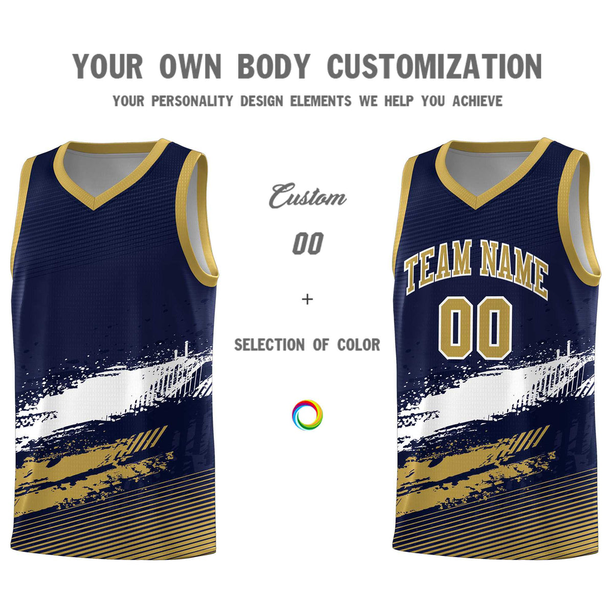 Custom Navy White and Old Gold Graffiti Pattern Sports Uniform Basketball Jersey|KXKSHOP