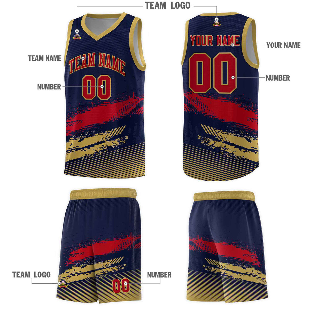Custom Navy Red and Old Gold Graffiti Pattern Sports Uniform Basketball Jersey|KXKSHOP