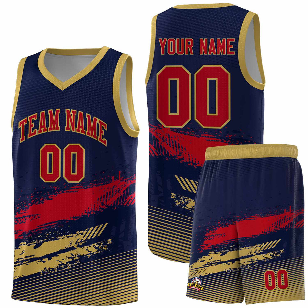 Custom Navy Red and Old Gold Graffiti Pattern Sports Uniform Basketball Jersey|KXKSHOP