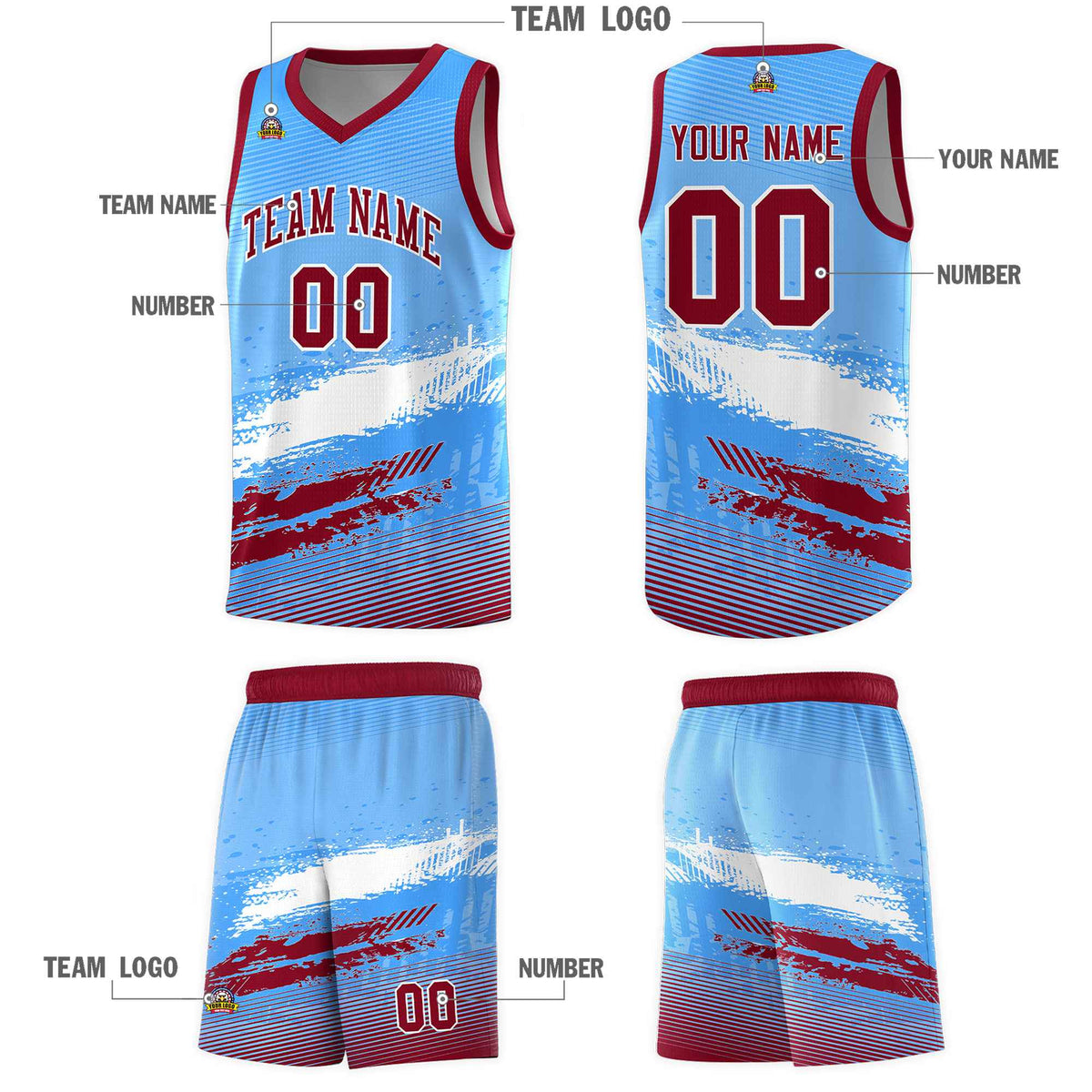 Custom Powder Blue White and Crimson Graffiti Pattern Sports Uniform Basketball Jersey|KXKSHOP