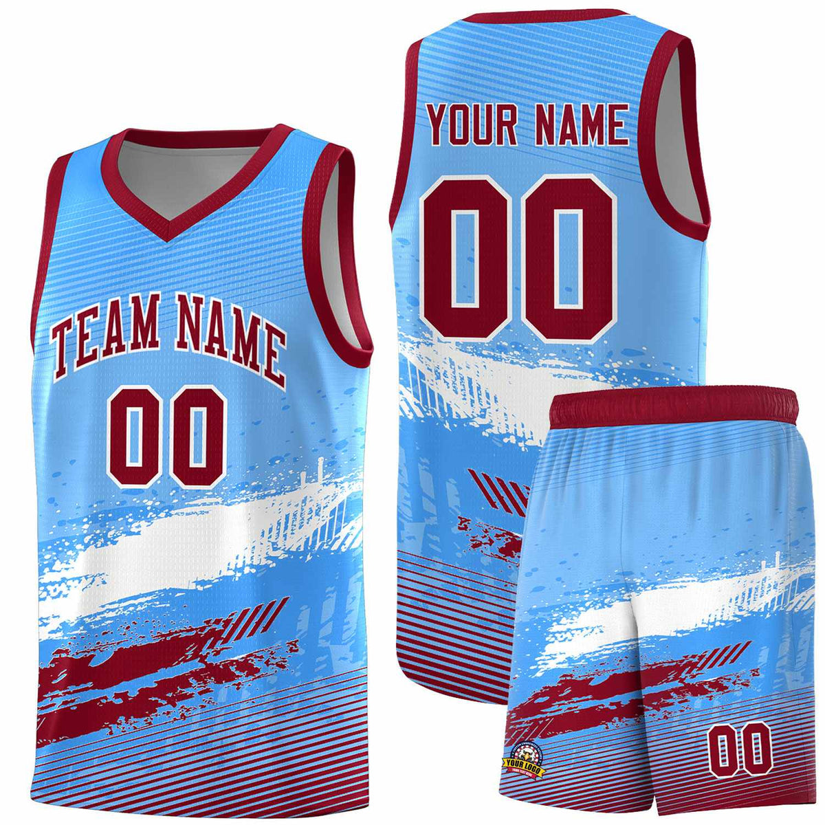 Custom Powder Blue White and Crimson Graffiti Pattern Sports Uniform Basketball Jersey|KXKSHOP