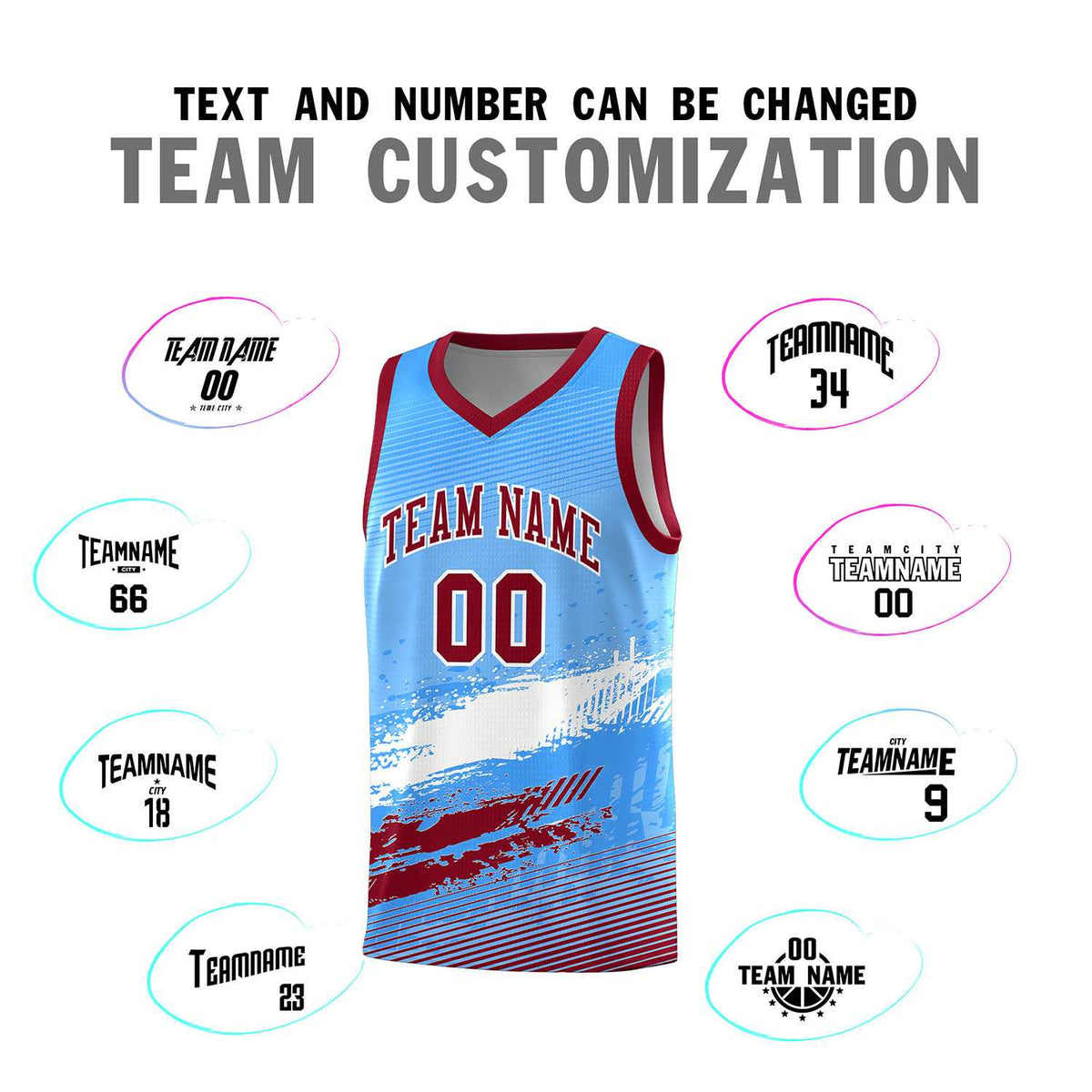 Custom Powder Blue White and Crimson Graffiti Pattern Sports Uniform Basketball Jersey|KXKSHOP