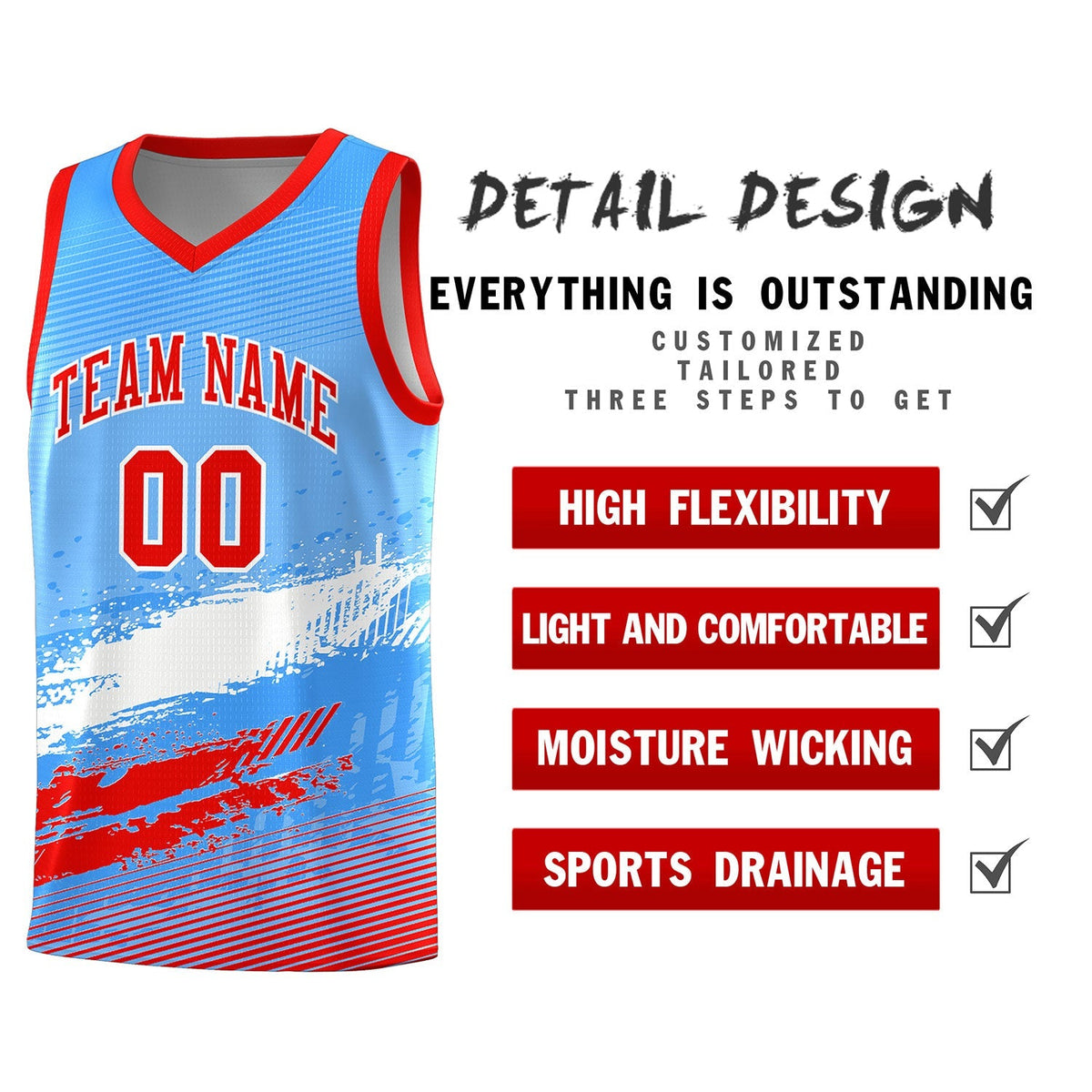 Custom Powder Blue White and Red Graffiti Pattern Sports Uniform Basketball Jersey|KXKSHOP