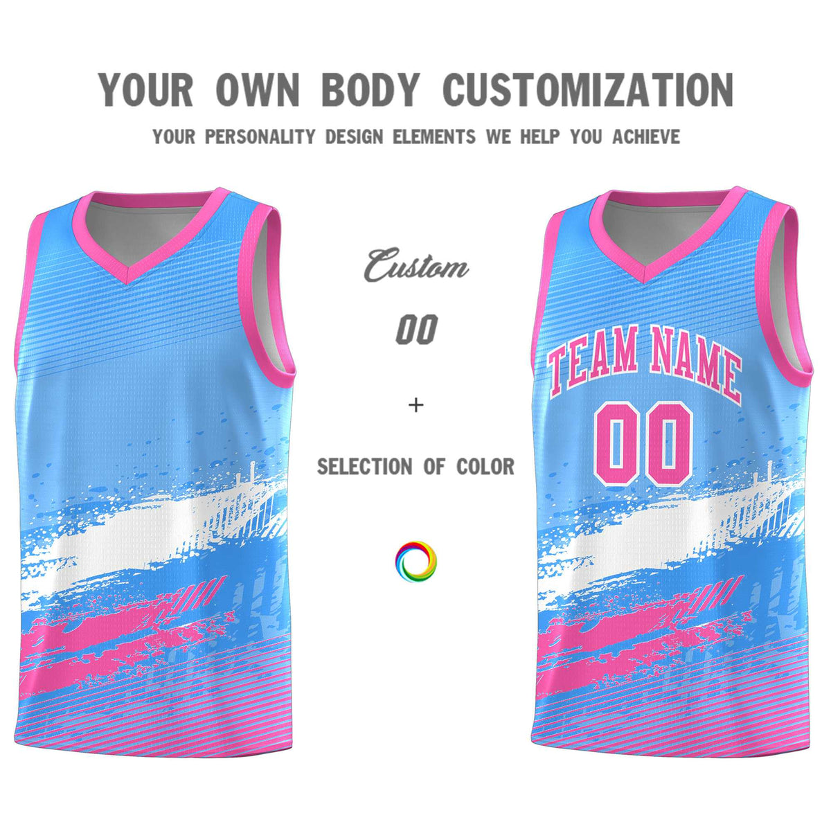 Custom Powder Blue White and Pink Graffiti Pattern Sports Uniform Basketball Jersey|KXKSHOP