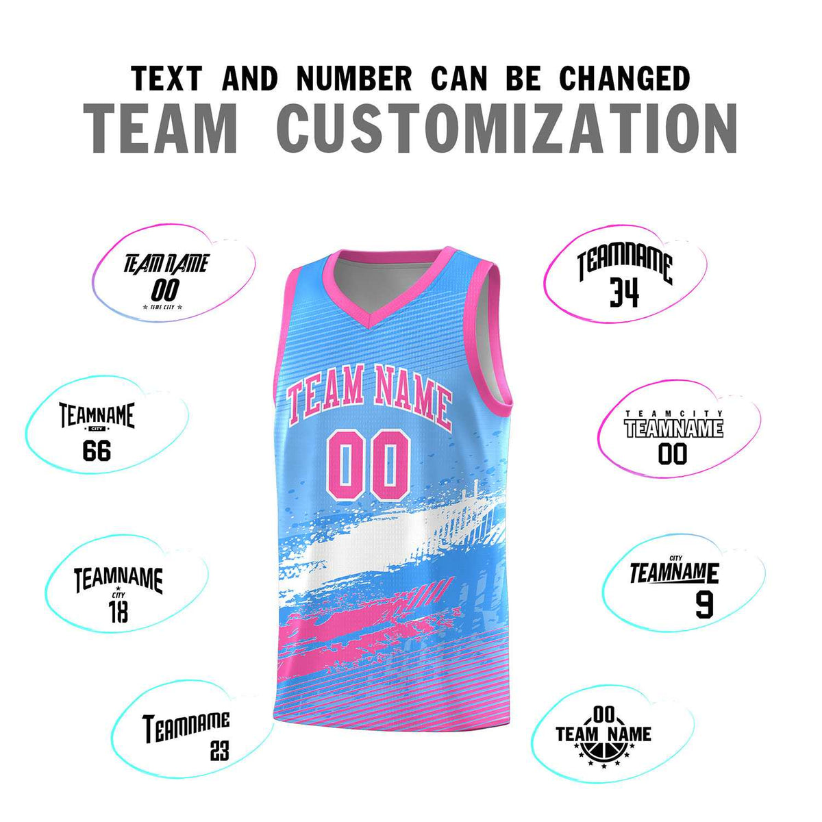 Custom Powder Blue White and Pink Graffiti Pattern Sports Uniform Basketball Jersey|KXKSHOP