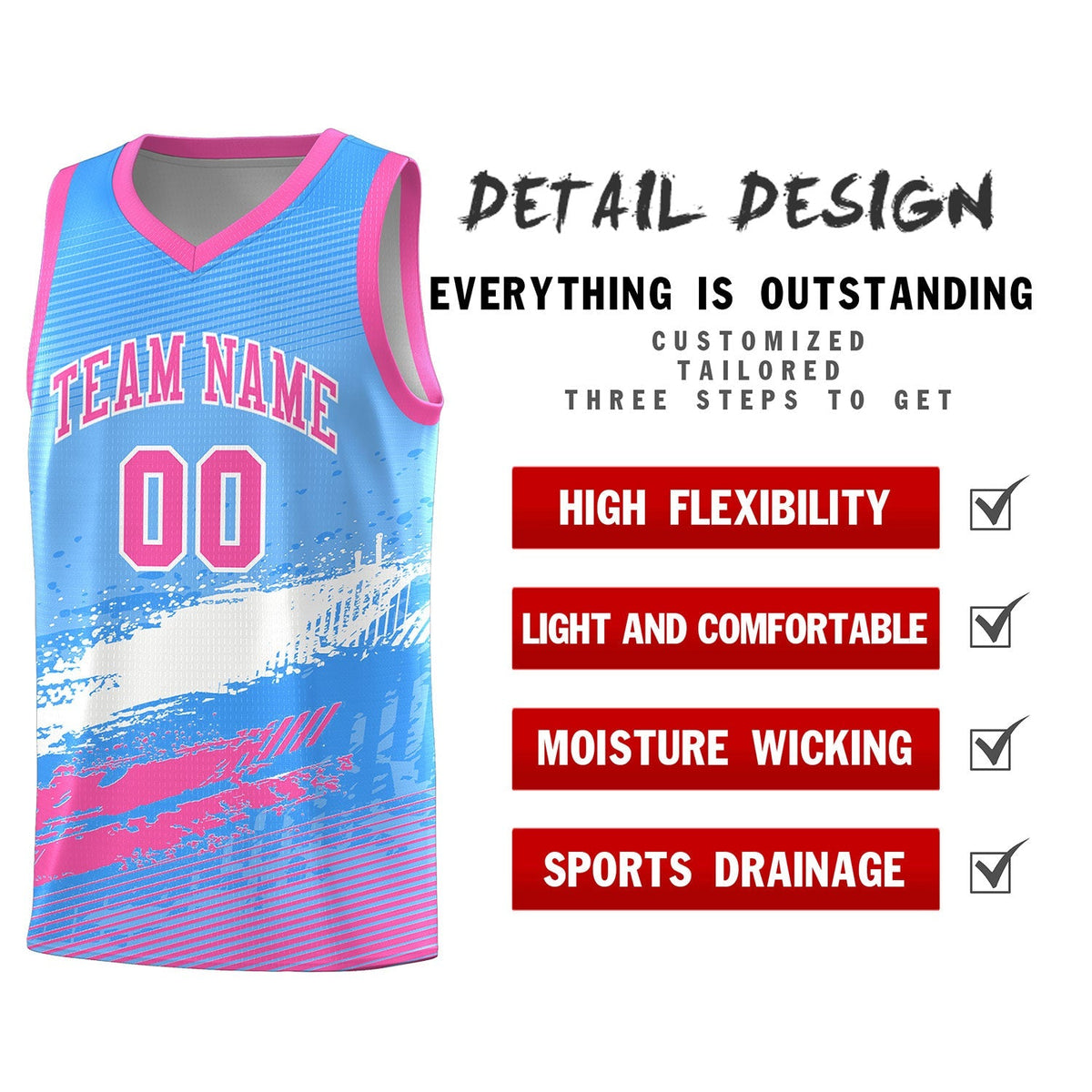 Custom Powder Blue White and Pink Graffiti Pattern Sports Uniform Basketball Jersey|KXKSHOP